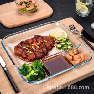 Sharing Plate Sushi Plates Clear Glass Dumpling Plates 4 Grids Vinegar Dish Sauce Compartment Japanese Plates Dip for Dumpling - Image 2