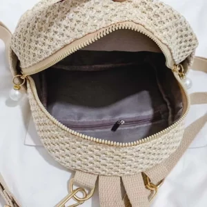Women Backpacks Straw National Patchwork Woven Tassel Bags Summer Big Capacity Holiday Retro Portable All-match Little Backpack - Image 6
