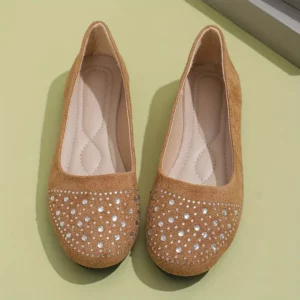 Women Flats 2024 Lightweight Ballet Woman Sneakers Shiny Crystal Shallow Loafers Women Flock Soft Sole Walking Shoes for Women - Image 3