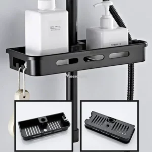 Bathroom Shower Storage Rack Organizer No Drilling Lifting Rod Shower Head Holder Shower Gel Shampoo Tray Holder Pole Shelves - Image 4