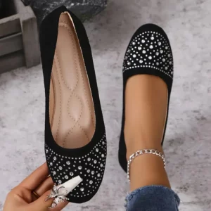 Women Flats 2024 Lightweight Ballet Woman Sneakers Shiny Crystal Shallow Loafers Women Flock Soft Sole Walking Shoes for Women - Image 6