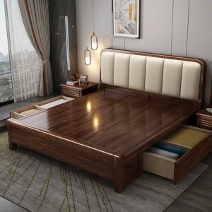 Nature Simple European Bed Large High End Bedroom Human Double Bed Headboards Modern Wooden Meubles De Chambre Furniture - Image 1
