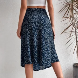 Women Summer Skirt Slit A-line Floral Print High Waist Loose Skirt Dress-up Breathable Elegant Lady Midi Skirt Female Clothes - Image 3