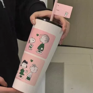 710ml Anime New 2025 Snoopy Cup Cute Cartoon Girls Stainless Steel Straw Accompanying Cups Keep The Cold Drinking Bottles Gifts - Image 2