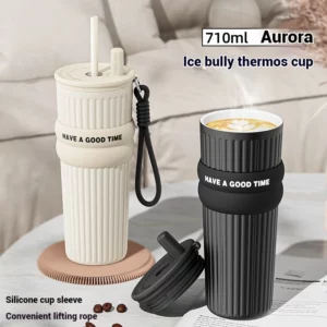 2025 New In Stock Large Capacity Simple And Convenient Straw Insulated Cup Office Coffee Cup Portable Accompanying Car Cup - Image 2
