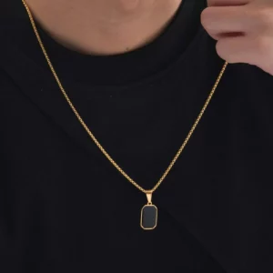 Casual Black Enamel Necklaces for Men,Waterproof Stainless Steel Square Pendant Necklace,Simple Fashion Male Collar Jewelry Gift - Image 3