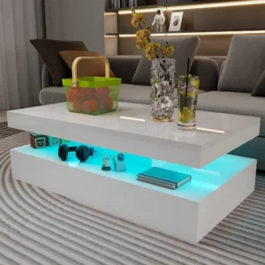Green Coffee Table Center Tables for Living Room Chairs High Gloss Modern Coffee Table With RGB LED Light Furniture Dining Salon - Image 1