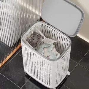 Large Laundry Hamper for Home Seasonal Clothes Storage Basket Bathroom Organizer High Capacity Laundry Basket with Mute Wheels - Image 3
