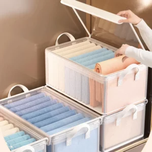 PVC Transparent Storage Basket for Clothes Underwear Storage Box Stainless Steel Frame Wardrobe Organizer Waterproof Cloth Box - Image 4
