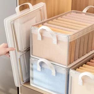 PVC Transparent Storage Basket for Clothes Underwear Storage Box Stainless Steel Frame Wardrobe Organizer Waterproof Cloth Box - Image 2