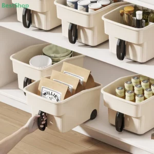 Kitchen High Cabinet Storage Box With Handle Snacks And Sundries Organize Storage Deep Cabinet High Storage Basket - Image 2