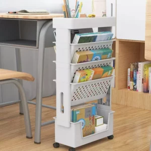 Simple Mobile Versatile Storage Rack on Wheels for Books Documents Home Office Classroom Flexible Moving Shelf - Image 2