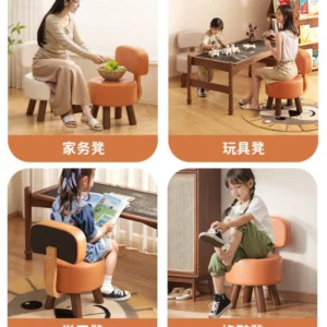 Furniture Living Room stool Solid Wood Leather Shoe Stool Living Room Small Chair Dressing Table Pedal Multi-purpose Vanity - Image 5