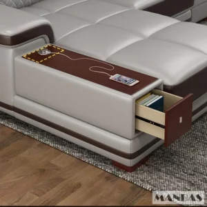 Elegant Living Room Sofas - MINGDIBAO Italian Genuine Leather Sectional Sofa Set with Adjustable Headrests and Bluetooth Speaker - Image 4