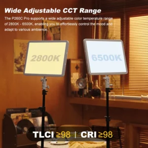 Godox P260C Pro Panel Video Light Soft Lighting Bi-Color 2800K-6500K CRI/TLCI 98+ NFC Automatic Pairing for Vedio Streaming - Image 6