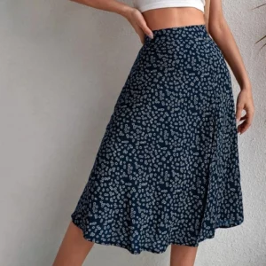Women Summer Skirt Slit A-line Floral Print High Waist Loose Skirt Dress-up Breathable Elegant Lady Midi Skirt Female Clothes - Image 4