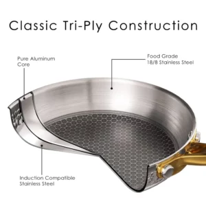 Pots And Pans Set Tri-Ply Stainless Steel Hammered Kitchen Cookware Induction Compatible Dishwasher And Oven Safe Non-Toxic - Image 3