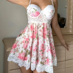 Lingerie Sexy Halter Print Lace Lace Nightdress Pajamas Long Can Be Worn Light And Breathable - Image 4