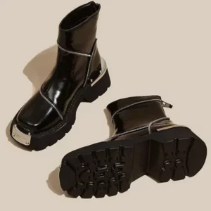 Zip Round Toe Modern Boots Square Heel Mid Heel Ladies Shoes 2024 Hot Sale Solid Ankle Spring/Autumn British Style Women's Boots - Image 2