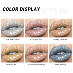 QIBEST shimmer lip gloss beauty girl diamond glitter lip tint waterproof long lasting 6 colors gray flash liquid lipstick makeup - Image 2
