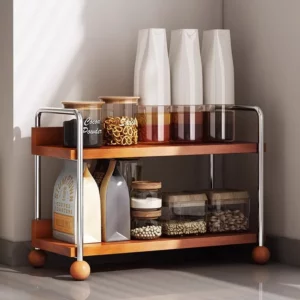 Kitchen Seasoning Rack Solid Wood Two-layer Multifunctional Countertop Seasoning Storage Cabinet Oil Salt Sauce Vinegar Storage - Image 1