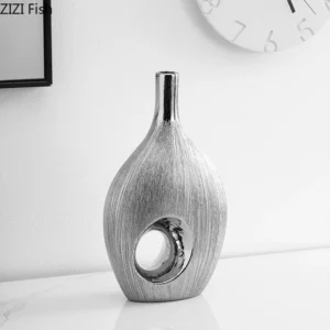Brushed Silver Plated Ceramic Vase Desk Decoration Artificial Flower Decorative Flowers Arrangement Vases Room Aesthetic Decor - Image 4
