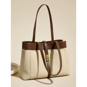 Women Textured Handbags Large Capacity Leather Tote Bag Female Autumn Winter Versatile Shoulder Packs Lady Contrast Handle Bag - Image 1