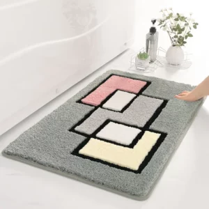 Simple Thicken Large Capacity Absorbent Water Bathroom Mat Flocked Quick-drying Anti-slip Bath Rug Soft Bathtub Side Carpet Mats - Image 2