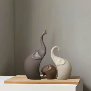 1set Nordic-Style Large Ceramic Elephant Family Figurine Set Matte Finish Animal Sculpture Entryway Decoration Unique Gift Idea - Image 2