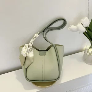 TRAVEASY Fashion Summer Scarves PU Leather Bucket Tote Bags for Women Casual Patchwork Large Capacity Female Armpit Bag Hand Bag - Image 4