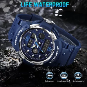LIGE Man Watch Fashion Dual Display Digital Military Sport Quartz Watches Waterproof Blue Dial Calendar Chronograph Mens Watches - Image 4
