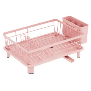 Pink Dish Drying Rack - Space-Saving Dish Rack,Dish Racks for Kitchen Counter with Drainboard, Rustproof Dish Drainer - Image 3