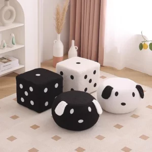 Lamb Velvet Dice Stool Home Living Room Entrance Children's Low Stool Wood Shoe Changing Stool Footstool Sitting Pier Furniture - Image 1