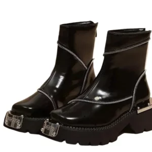 Zip Round Toe Modern Boots Square Heel Mid Heel Ladies Shoes 2024 Hot Sale Solid Ankle Spring/Autumn British Style Women's Boots - Image 6
