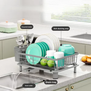Pink Dish Drying Rack - Space-Saving Dish Rack,Dish Racks for Kitchen Counter with Drainboard, Rustproof Dish Drainer - Image 4