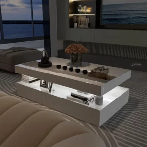 Green Coffee Table Center Tables for Living Room Chairs High Gloss Modern Coffee Table With RGB LED Light Furniture Dining Salon - Image 2