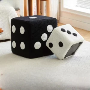 Lamb Velvet Dice Stool Home Living Room Entrance Children's Low Stool Wood Shoe Changing Stool Footstool Sitting Pier Furniture - Image 3