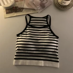Korean Version Women Tank Tops Thread Solid Casual Fashion Crop Top with Chest Pad Stripe Sleeveless Outer Wear Basic Camisole - Image 3