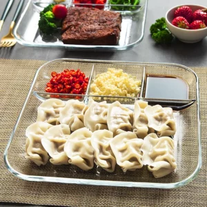 Sharing Plate Sushi Plates Clear Glass Dumpling Plates 4 Grids Vinegar Dish Sauce Compartment Japanese Plates Dip for Dumpling - Image 1