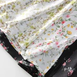 Streamgirl Slit Floral Long Skirts For Women Summer Elegant Straight White Chiffon Maxi Skirt Women's Flower Skirt Long Black - Image 6
