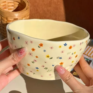 Korean Ceramic Bowl Dish with Fresh Flower Design INS Style High Appearance Level Home Domestic Rice Dish Fruit Salad Bowl - Image 6