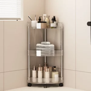 Fashion Rack Multi-Layer Transparent Bathroom Shelf Washbasin Storage Trolley Easy-Move Corner Space-Saving Toilet Rack - Image 4