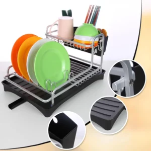 Kitchen Dish Drying Rack for Counter,Aluminum Alloy Plates And Bowls Organizer Strainer with Drainboard,Knives Hold,Silver - Image 4