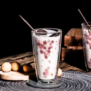 Double Wall Glass Cup with Sakura Printings 350ml Lovely Heat Insulation Coffee Milk Shake Juice Glass Tumbler 1 Piece - Image 4