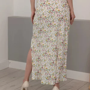 Streamgirl Slit Floral Long Skirts For Women Summer Elegant Straight White Chiffon Maxi Skirt Women's Flower Skirt Long Black - Image 4