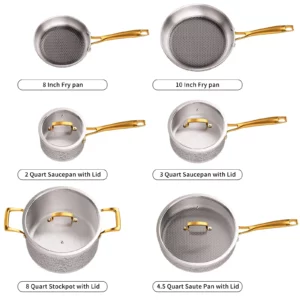 Pots And Pans Set Tri-Ply Stainless Steel Hammered Kitchen Cookware Induction Compatible Dishwasher And Oven Safe Non-Toxic - Image 2
