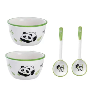 Cute Panda bowl ceramic underglaze rice 2 bowls 2 spoon bowl set new cute rice home children bowl dinnerware set - Image 4