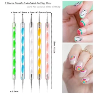 5Pcs/Set Professional 2 Ways Nail Art Dotting Pen Plastic Swirl Wood Marbleizing Steel Rhinestones Pickup Pen Manicure Tools - Image 3