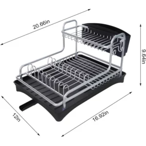 Kitchen Dish Drying Rack for Counter,Aluminum Alloy Plates And Bowls Organizer Strainer with Drainboard,Knives Hold,Silver - Image 3