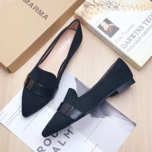 Shoes for Women 2025 New Spring Versatile Fashion Pointed Slip on Loafers Large Size 41 42 43 Flat Sole Nude Work Shoes Flats - Image 2